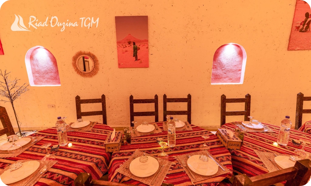 Moroccan tagine Riad Ouzina restaurant traditional couscous Morocco desert Harira Moroccan soup Ouzina Berber pizza Medfouna desert Morocco homemade Moroccan food Sahara