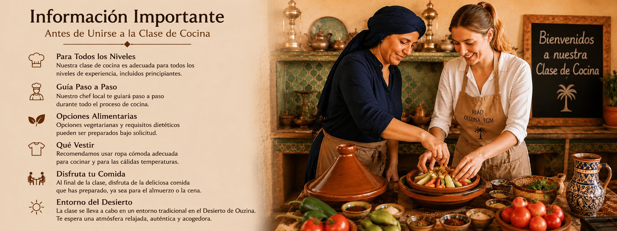 Clase de Cocina Marroquí en el Desierto de Ouzina. Aprenda a preparar auténticos tajines y platos amazigh junto a anfitriones locales en Riad.